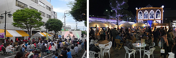 参考）て～しゃばストリート105（左）とマルシェ事業、イルミネーション事業（右）