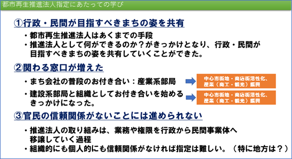 都市再生推進法人指定にあたっての学び（株式会社街づくりまんぼう）