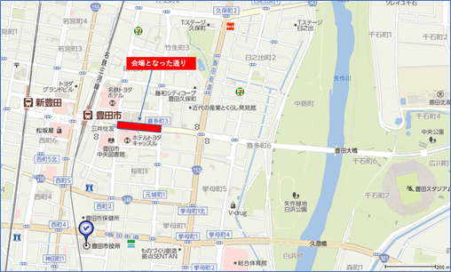 (豊田市駅から豊田スタジアムを結ぶ通りの地図)