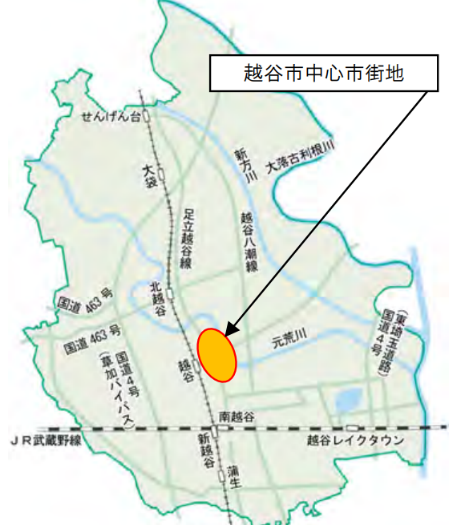 越谷市中心市街地と主要な周辺駅